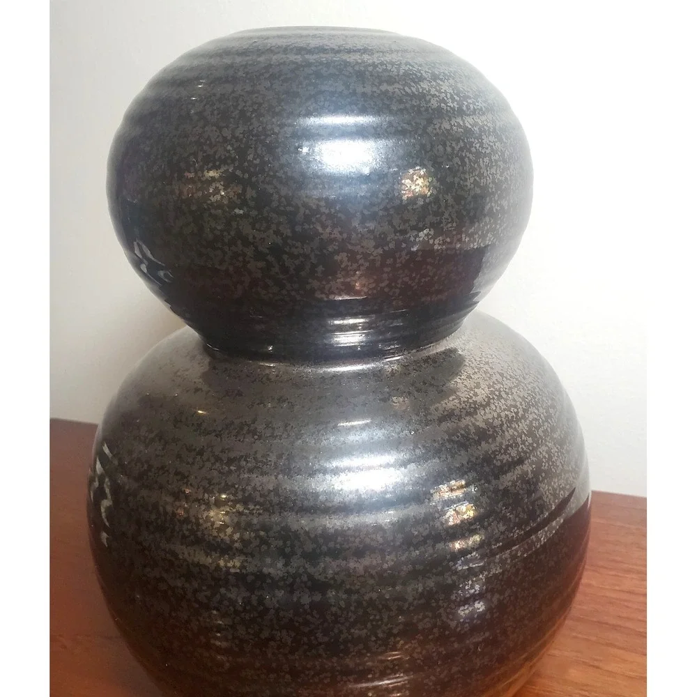 West Elm‎ Ceramic Black Vase Modern Design Bulbous Rounded Shape Narrow Opening